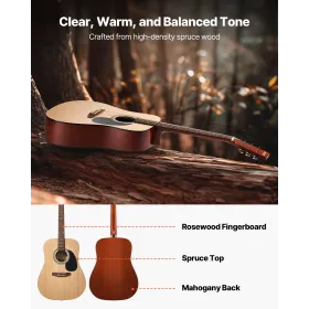 41 in / 1041,4 mm Dreadnought Acoustic Guitar Natural Beginner Bundle Gig Bag Adult