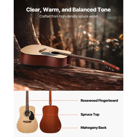 41 tommer / 1041,4 mm Dreadnought akustisk guitar Naturlig