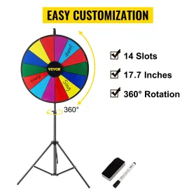 18â €  Prize Wheel Tripod Floor Stand Color Prize Wheel Fortunner 14 Slots Dry Ease TradeShow Fortune Spinning Game (18inch)