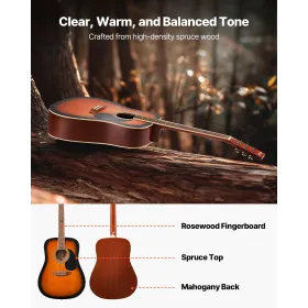 VEVOR 41 in / 1041.4 mm Dreadnought Acoustic Guitar Beginner Bundle Gig Bag Adult Sunburst