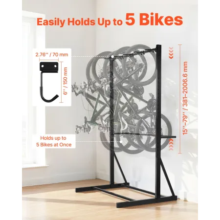 Cykelstativ, 300LBS/136KG Kapacitet til op til 5 cykler