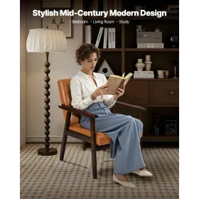 VEVOR Accent Chair, Mid Century Modern lænestol med stel af massivt træ og skridsikre ben, polstrede fritidsstole med PU-læder