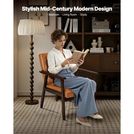 VEVOR Accent Chair, Mid Century Modern Armchair with Solid Wood Frame and Non-Slip Legs, Upholstered Leisure Chairs with PU Leat