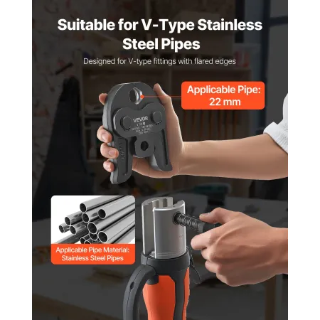 VEVOR V22 Pressing Jaw, 22mm Press Jaw for V-Type Stainless Steel Pipes, High-Strength Carburized Steel Crimping Jaws Compatible