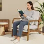 VEVOR Accent Chair, Mid Century Modern lænestol med stel af massivt træ og skridsikre ben, polstrede fritidsstole med linned F