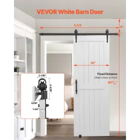 VEVOR Sliding Barn Door, 762 x 2134mm, High-Strength MDF Panel, Barn Door with Hardware Kit, Water-Proof PVC Surface, Easy to In