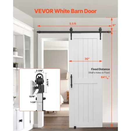 VEVOR Sliding Barn Door, 762 x 2134mm, High-Strength MDF Panel, Barn Door with Hardware Kit, Water-Proof PVC Surface, Easy to In