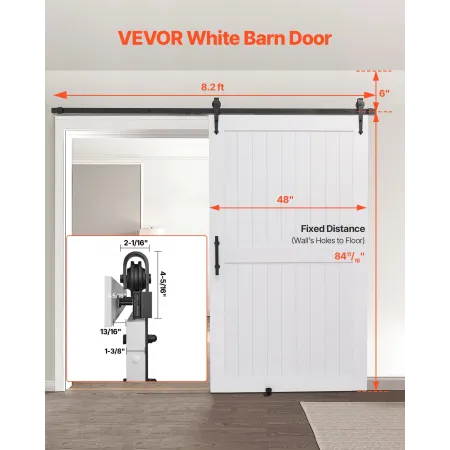 VEVOR Sliding Barn Door, 1219 x 2134mm, High-Strength MDF Panel, Barn Door with Hardware Kit, Water-Proof PVC Surface, Easy to I