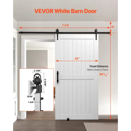 VEVOR Sliding Barn Door, 1067 x 2134mm, High-Strength MDF Panel, Barn Door with Hardware Kit, Water-Proof PVC Surface, Easy to I