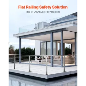 VEVOR kabel gelænderstolpe, 36x1x2 tommer niveau dæk trappestolper, 1-pakke rustfrit stål kabel gelænderstolpe, forborede