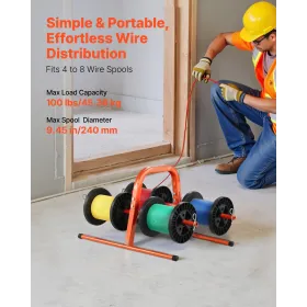 VEVOR trådrullestativ, 45 kg / 100 lbs Kapacitet, Smart Hand Caddy, Heavy Duty ståltrådsdispenserholder til op til 8 spoler, MA