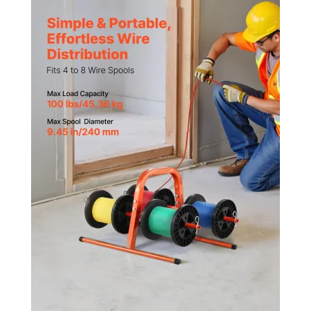 VEVOR trådrullestativ, 45 kg / 100 lbs Kapacitet, Smart Hand Caddy, Heavy Duty ståltrådsdispenserholder til op til 8 spoler, MA