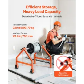 Wire Spool Rack, 100 kg / 220 lbs Load Capacity, Portable Cable Caddy, Moveable Wire Rack with Wheels, Spool Holder, Up to 759mm
