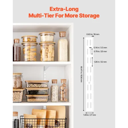 VEVOR hyldepilaster, 60-tommer 5-pack, dobbeltsporet opretstående væghyldesystem, kraftigt støttesystem Twin Slot Hyldeskinner,