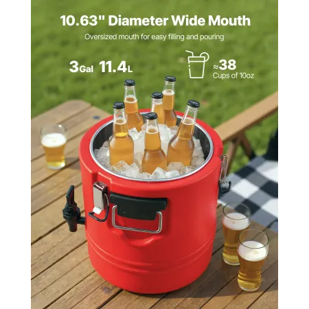 VEVOR-isoleret drikkevaredispenser, 3 Gal/11,4L termisk serveringsautomat til varme og kolde drikke med tap, kølekande i