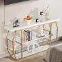 Marble Console Table, 3 Tiers Modern Console Table for Open Storage, Golden Geometric Table with Iron Tubes, Anti-Tip Device and