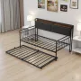 Twin Size Daybed Frame, Day Bed with Trundle, Heavy Duty Metal Platform Bed Frame with Charging Station, Twin Daybed with Metal 
