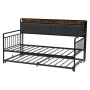 Twin Size Daybed Frame, Day Bed with Trundle, Heavy Duty Metal Platform Bed Frame with Charging Station, Twin Daybed with Metal 