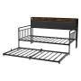 Twin Size Daybed Frame, Day Bed with Trundle, Heavy Duty Metal Platform Bed Frame with Charging Station, Twin Daybed with Metal 