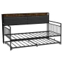 Twin Size Daybed Frame, Day Bed with Trundle, Heavy Duty Metal Platform Bed Frame with Charging Station, Twin Daybed with Metal 