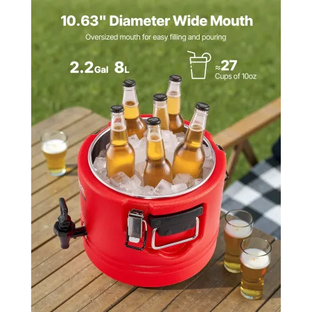 VEVOR Insulated Beverage Dispenser, 2.2 Gal/8L Thermal Hot and Cold Drink Server Dispenser with Spigot, Food-Grade Cooler Jug wi