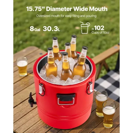 VEVOR Insulated Beverage Dispenser, 8 Gal/30.3L Thermal Hot and Cold Drink Server Dispenser with Spigot, Food-Grade Cooler Jug w