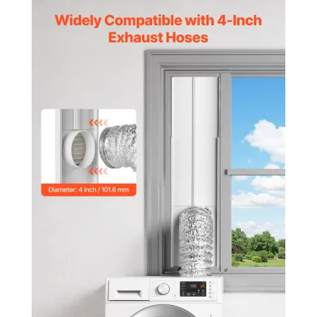 Dryer Vent Window Kit, Fits 101.6 mm Exhaust Hoses, Adjustable Length for Adapts Sliding Windows of Different Heights, Sturdy PV