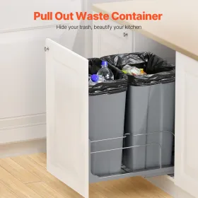 Pull-Out Trash Can, 50 QT x2 Double Under Mount Kitchen Waste Container, Heavy Duty Garbage Recycling Bin with Door Kit and Soft
