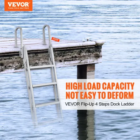 VEVOR Dock Ladder Flip Up 4 Trin, 159 kg lastekapacitet, aluminium ponton bådstige med 4" bred trin & anti-skrid designpedal