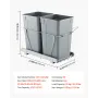 VEVOR Pullout Trash Can for Kitchen Cabinets,Double Under Sink Garbage Waste Recycling Bin, Under Mount Waste Container, with He