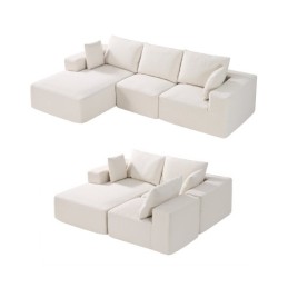 Modulær sektionssofa l formet sky sofa med chaise og pude beige