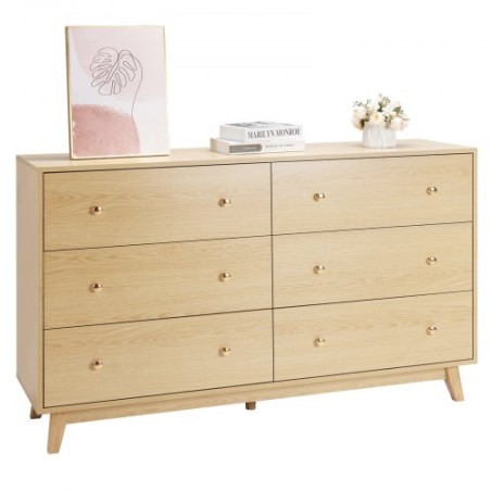 6 Drawer Dresser Wooden Chest of Drawers with Sliding with Anti-tip Device