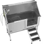 Stainless Steel Dog Washing Station, 157.48 cm Pet Grooming Tub w/ Stairs, PE Water Filter Board, Faucet & Showerhead & Soap Hol