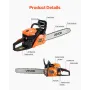 VEVOR 52 cc Gas Chainsaw, 18 inch Gas Powered Chainsaw, 2.4 HP Power Chain Saw with Non-Slip Handle, Gas-Powered Chainsaws with 