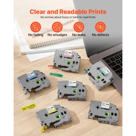 Label Maker Tape, 6 Pack, 0,47 in / 12 mm Farvede Label Maker