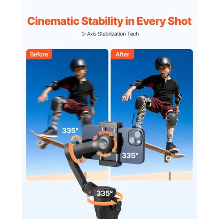 Gimbal Stabilizer for Smartphone, 3-Axis Stabilization, Phone Gimbal for Android & iPhone with Face/Object Tracking, Tripod, Por