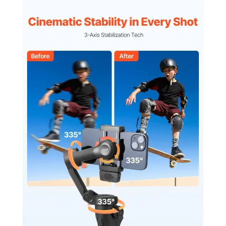 VEVOR Gimbal Stabilizer for Smartphone, 3-Axis Stabilization, AI-Powered Phone Gimbal for Android iPhone with Fill Light, Tripod