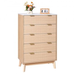 5 Fluted Drawer Dresser Wooden Chest of Drawers with Sliding & Anti-tip