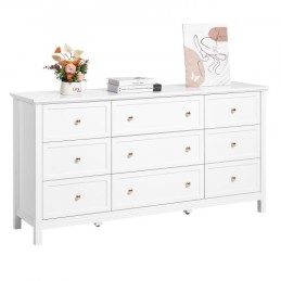 9 Drawer Dresser Wooden Chest of Drawer w/ Sliding & Anti-tip Device White