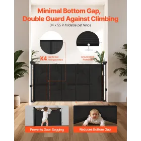 VEVOR Retractable Baby Gate, 870 mm Tall, Extends up to 1400 mm Wide, Retractable Gate for Kids or Pets, Mesh Material, Easy to 