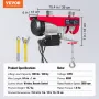 Electric Hoist, 399.2 kg Lifting Capacity, 850W 220V Electric Steel Wire Winch with Wireless Remote Control, 1219 cm Single Cabl