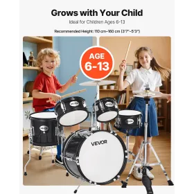 VEVOR Kids Drum Set, 5-Piece 14 in / 355.6 mm Junior Drum Sets, Beginner Drums Set with Adjustable Throne and Two Pairs of Drums