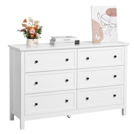 6 Drawer Dresser Wooden Chest of Drawer w/ Sliding & Anti-tip Device White