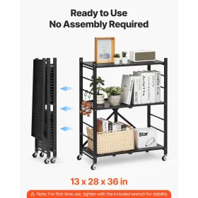 3-etagers sammenfoldelig opbevaringshylde, 28W x 13D x 36H