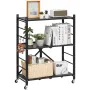 VEVOR 3-Tier Foldable Storage Shelf, 28W x 13D x 36H Inch Folding Metal Rack Shelving Unit, No Assembly Organizer Shelf with 5 W