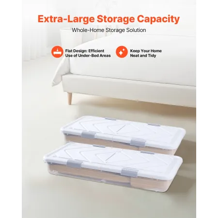 VEVOR Under Bed Storage with Wheels, 1010 x 510 x 150 mm Underbed Containers, Underbed Shoes Organizer with Lid and Gray Latch, 