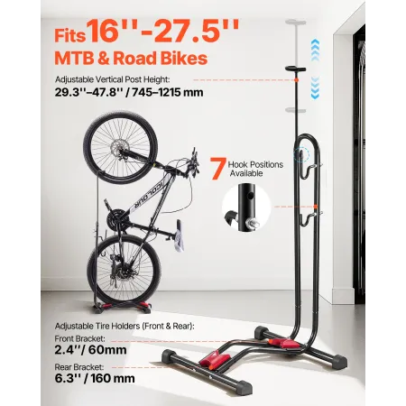 VEVOR Bike Rack, Upright Bike Stand Floor for 406.4 to 700 mm Mountain & Road Bikes, Vertical & Horizontal Bicycle Stand for Sec