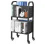 VEVOR Rolling Library Book Cart, 70 kg Capacity, 45 x 33 x 88 cm Library Cart, Double Sided L-Shaped Shelves with 50.8 mm Lockab