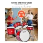 VEVOR Kids trommesæt, 5-dele 16 tommer / 406,4 mm juniortrommesæt, begyndertrommesæt med justerbar trone og to par trommer