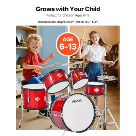 VEVOR Kids Drum Set, 5-Piece 16 in / 406.4 mm Junior Drum Sets, Beginner Drums Set with Adjustable Throne and Two Pairs of Drums